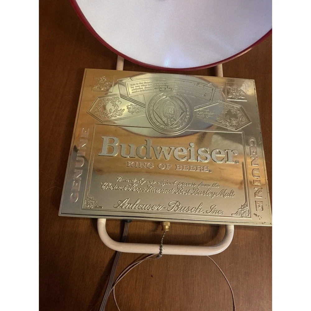Vintage Budweiser Bar Light - Gold with Red Shade Original Works Union Made